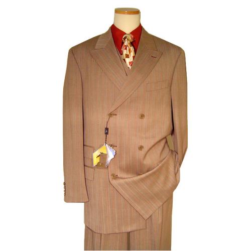 Steve Harvey Collection Pebble/Rust Pinstripes Super 120's Merino Wool Vested Suit